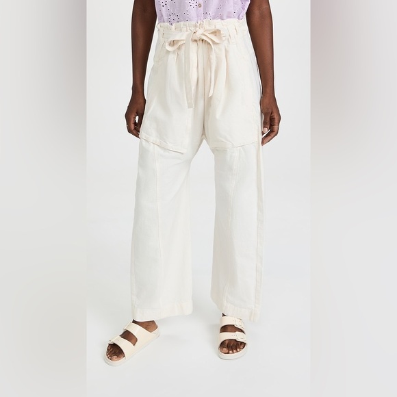 NWT Free People Sky Rider Cotton-Linen Blend Straight Leg Pants in Ecru Sz L - Picture 9 of 13